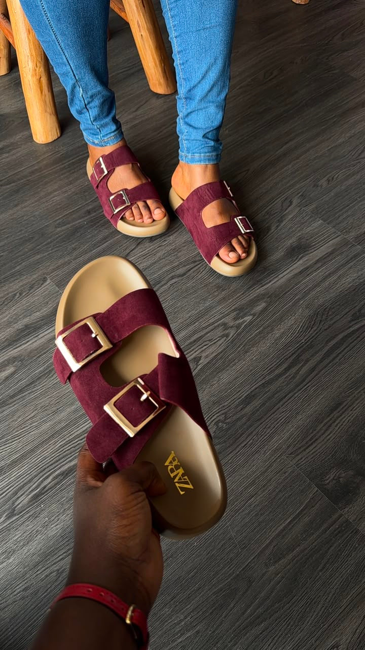 Zeda buckle slides maroon